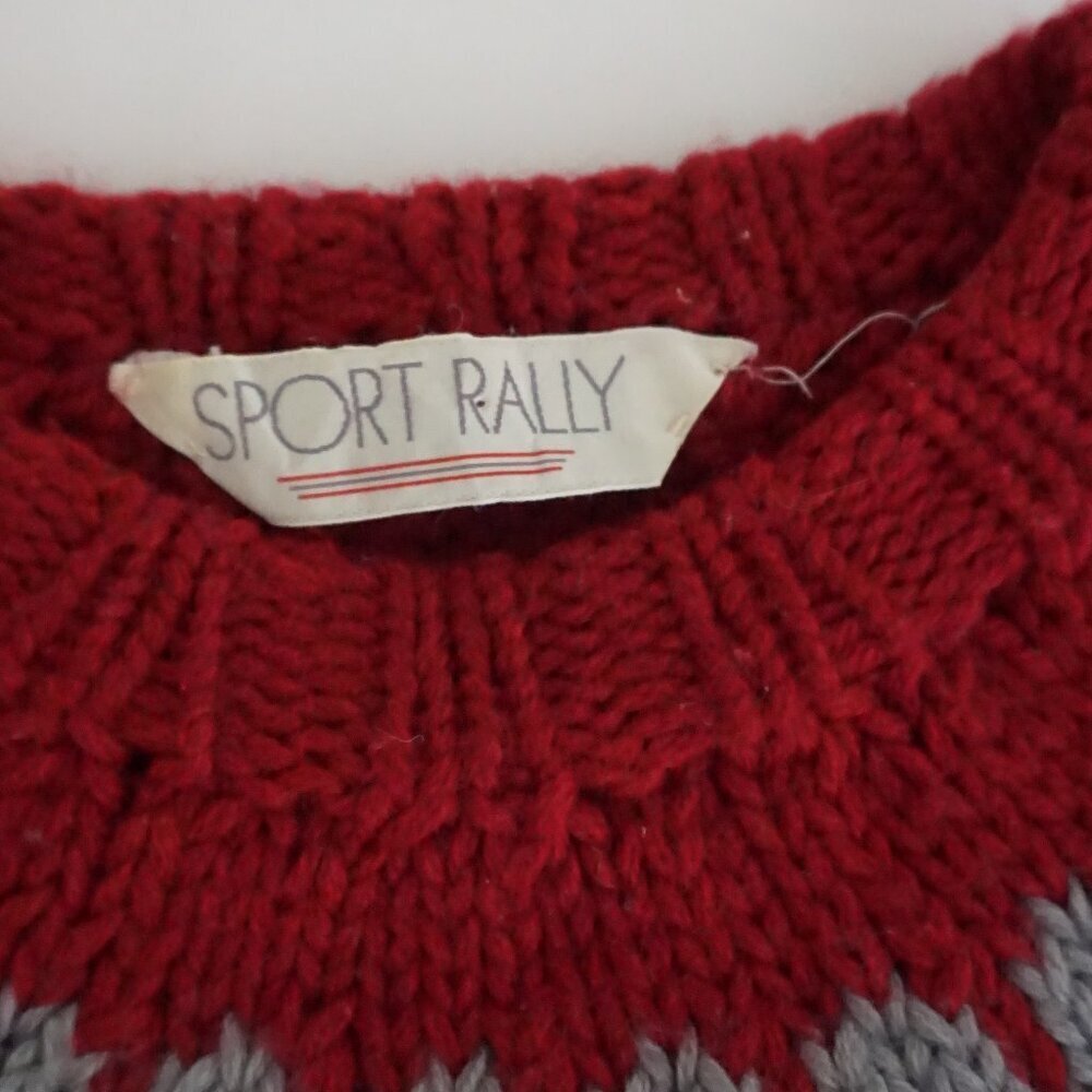 Vintage Sport Rally Red Fair Isle Nordic Pattern Knit Sweater Cabincore S - Picture 10 of 10